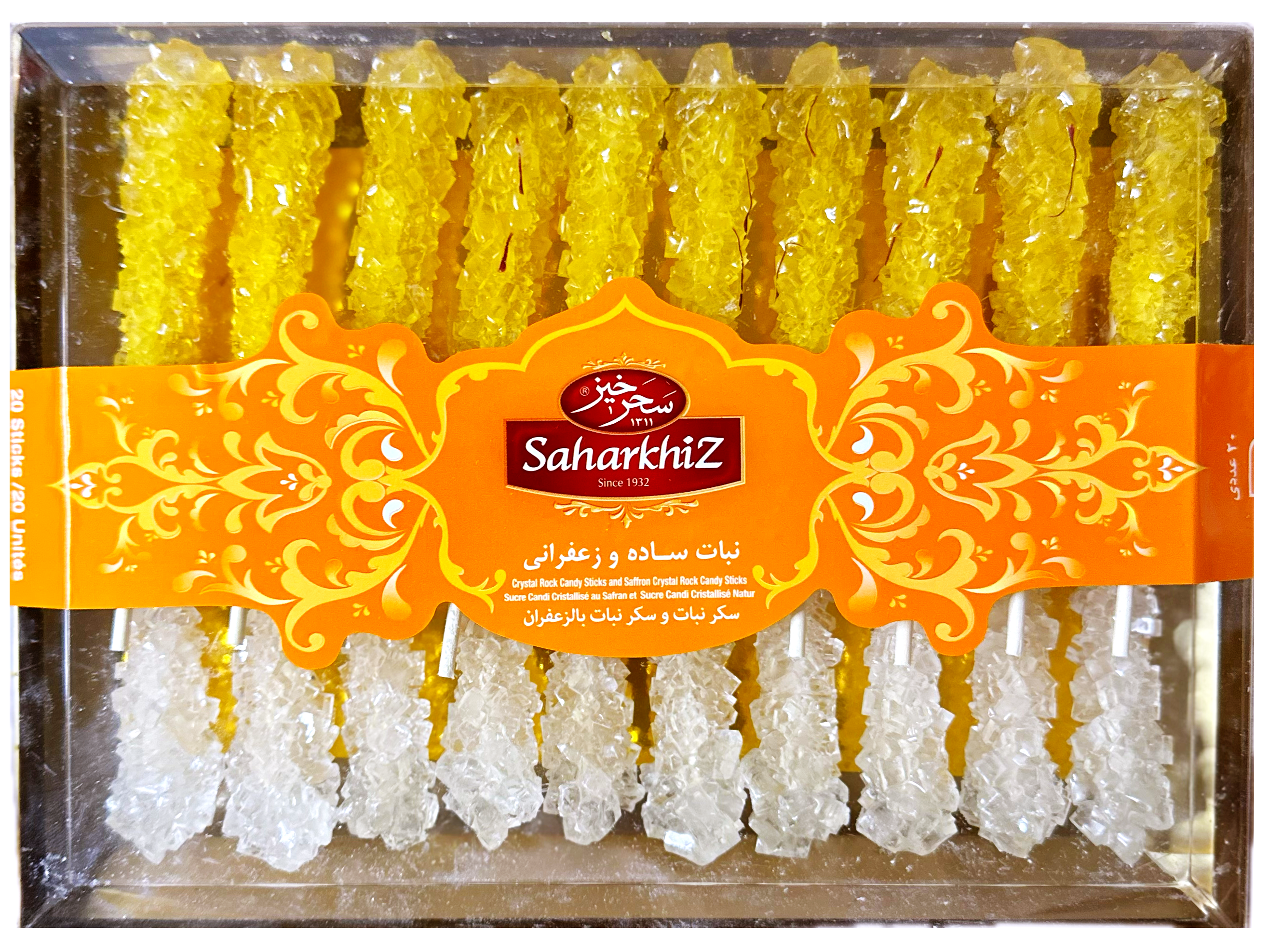 Saffron/White Rock Candy - Original - Stick - 20 Sticks (Nabat-Nabaat)