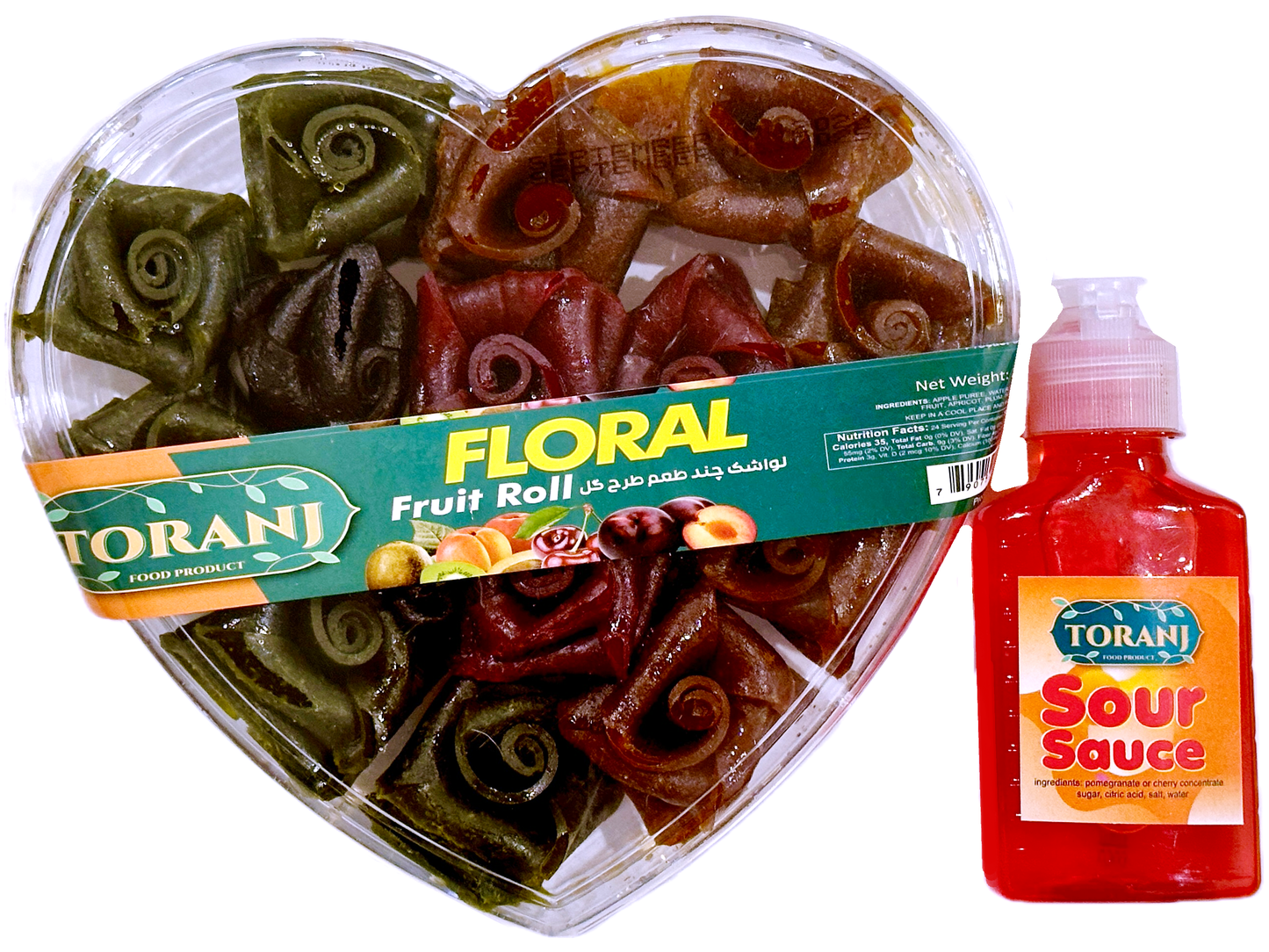 Heart Shaped - Rolled Fruit Leather - Mixed Fruit With Sour Sauce - Toranj (Lavashak)