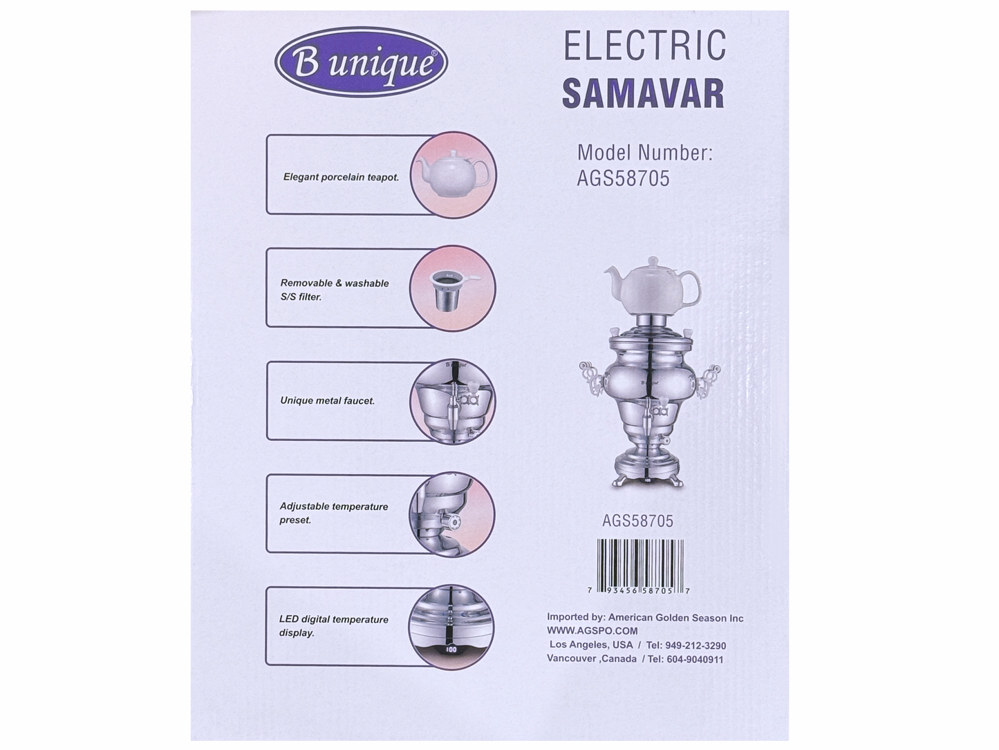 Fancy Electric Stainless Steel Tea Maker With Porcelain Teapot (Samovar, Samavar)