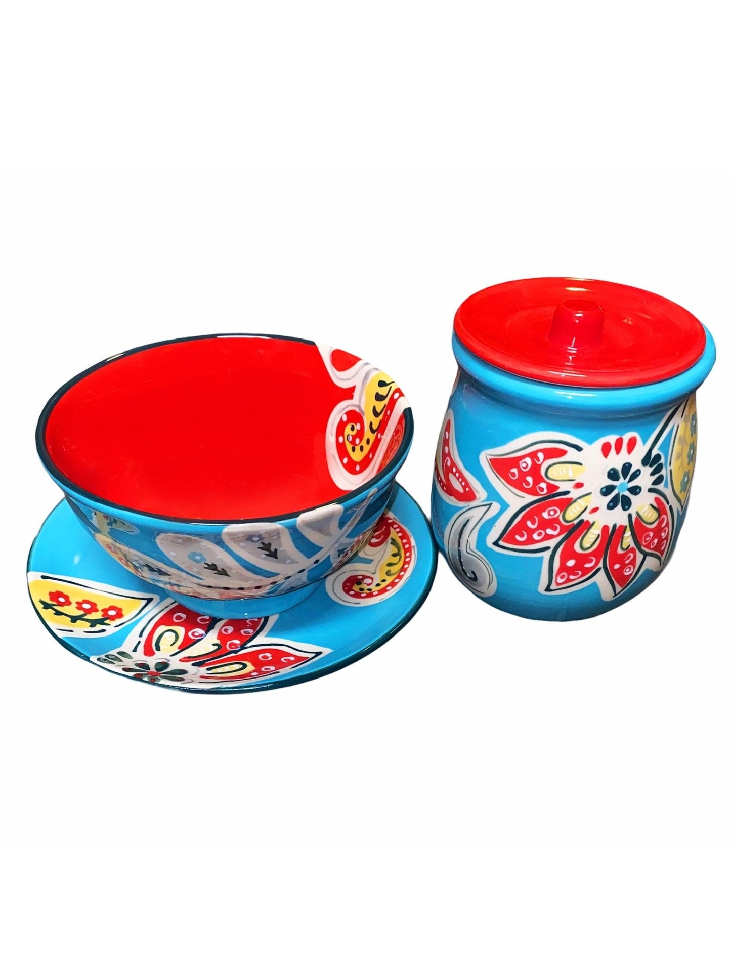 One-Person Ceramic Hand-Printed Dizi Set - One set - , Clay, Dizi Set (Dizi Sofali Yek Nafareh)