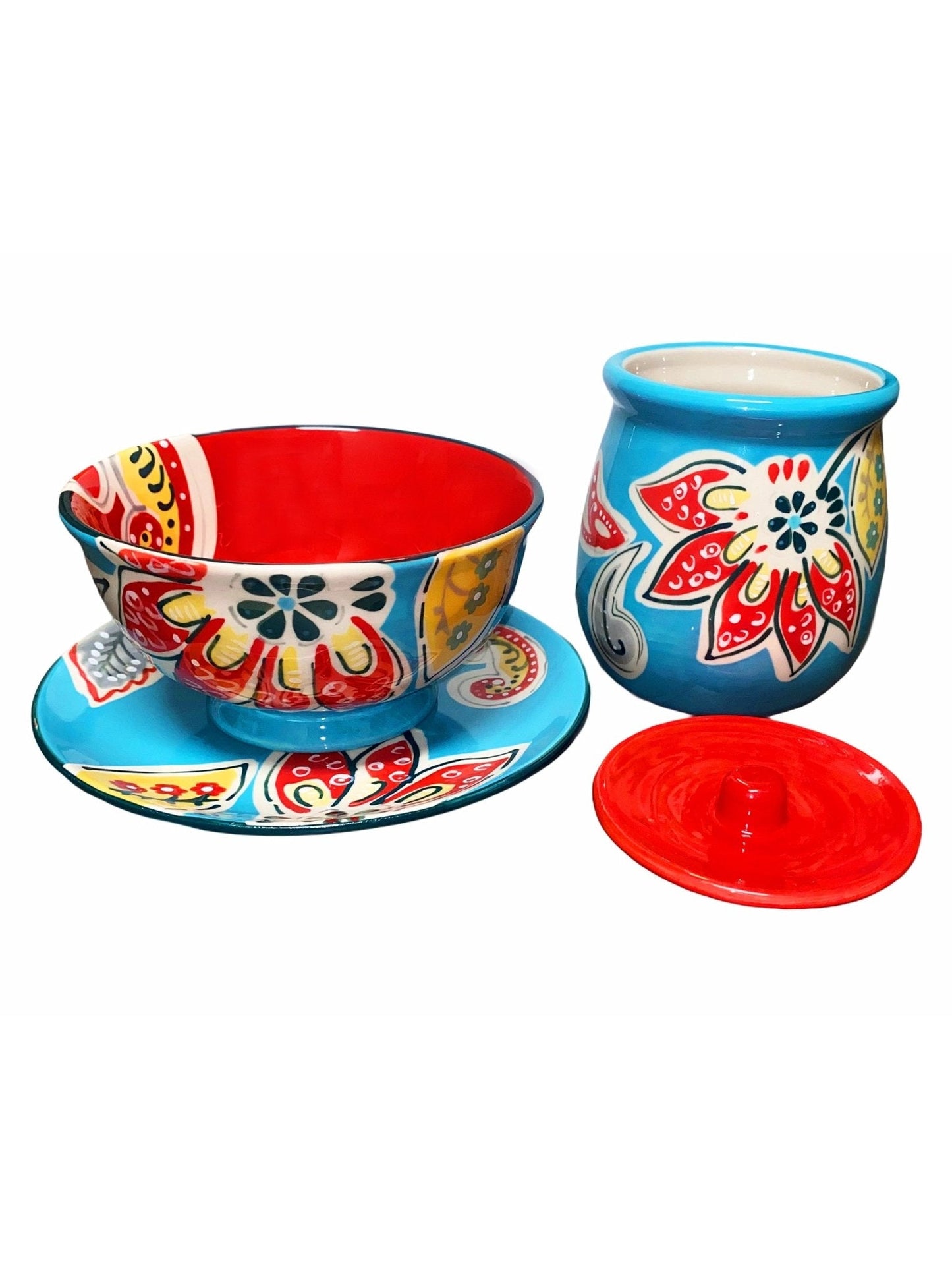 One-Person Ceramic Hand-Printed Dizi Set - One set - , Clay, Dizi Set (Dizi Sofali Yek Nafareh)