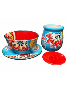 One-Person Ceramic Hand-Printed Dizi Set - One set - , Clay, Dizi Set (Dizi Sofali Yek Nafareh)